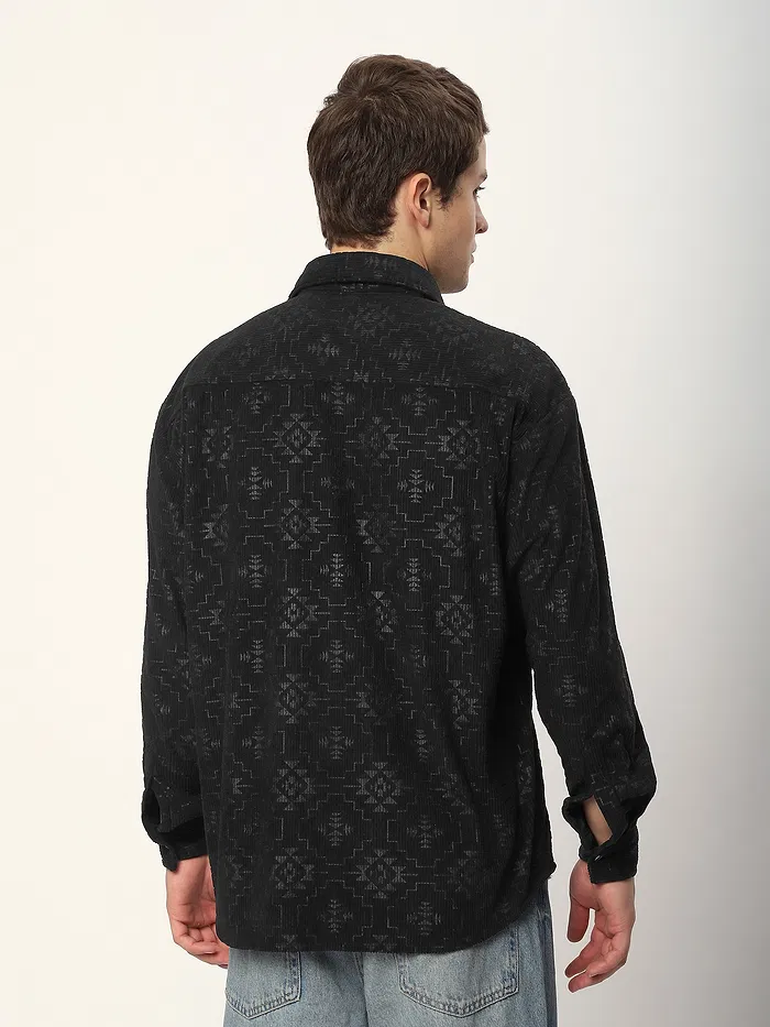 Black Abstract Structured Corduroy Shirt