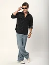 Black Abstract Structured Corduroy Shirt