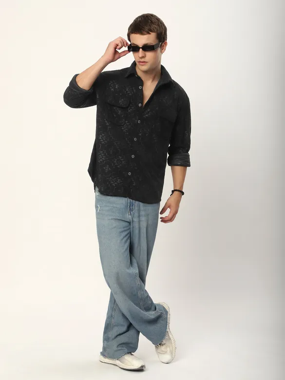 Black Abstract Structured Corduroy Shirt