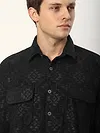 Black Abstract Structured Corduroy Shirt