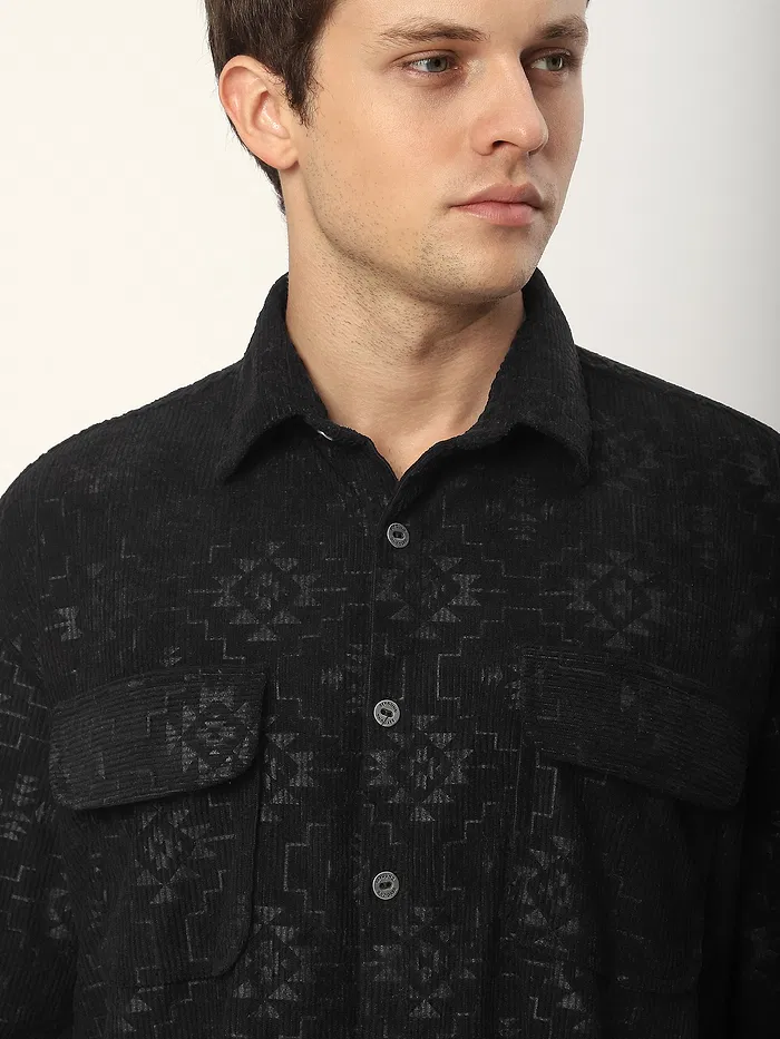 Black Abstract Structured Corduroy Shirt