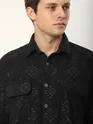 Black Abstract Structured Corduroy Shirt