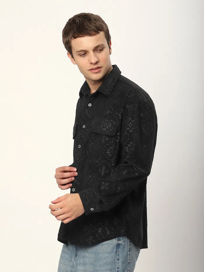 Black Abstract Structured Corduroy Shirt