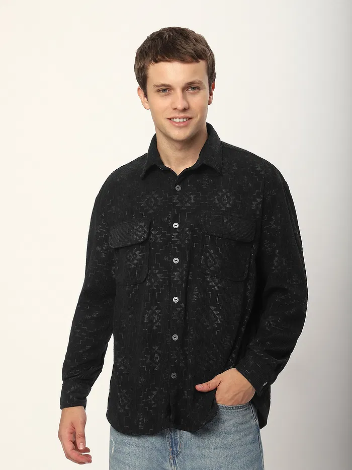 Black Abstract Structured Corduroy Shirt