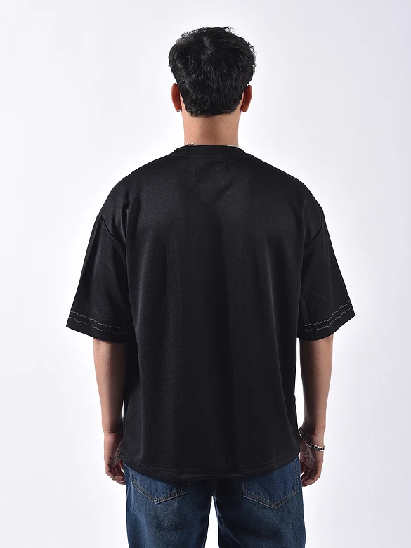 Black Applique Patch HD Print Oversized T-Shirt