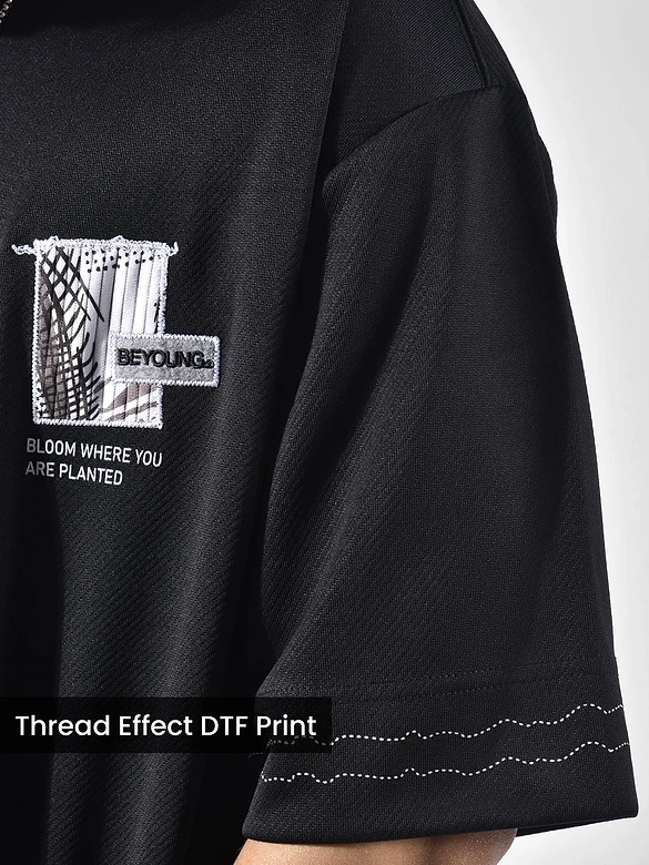 Black Applique Patch HD Print Oversized T-Shirt