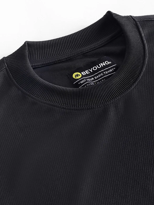 Black Applique Patch HD Print Oversized T-Shirt