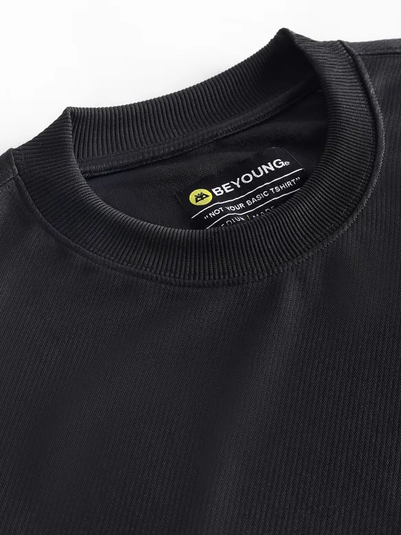 Black Applique Patch HD Print Oversized T-Shirt