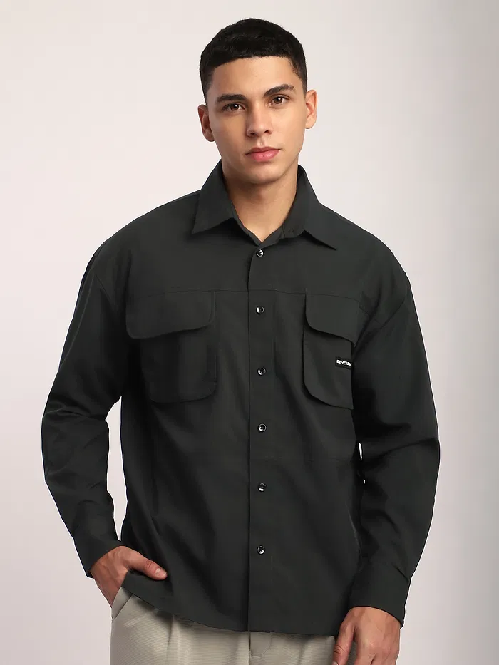 Black Baggy Pocketed Shirt