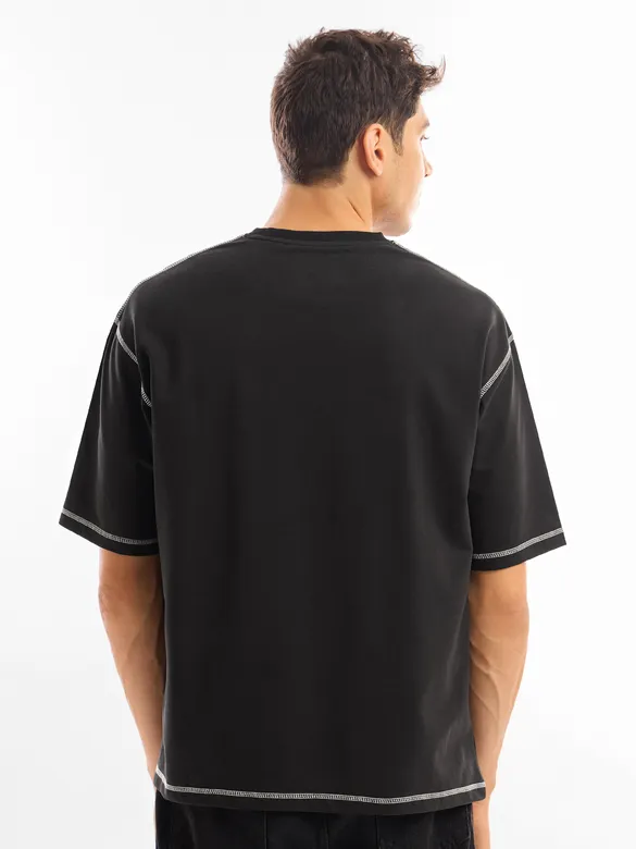 Black BEYOUNG Puff Print Oversized T-shirt