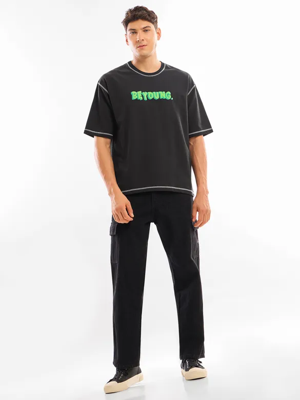 Black BEYOUNG Puff Print Oversized T-shirt