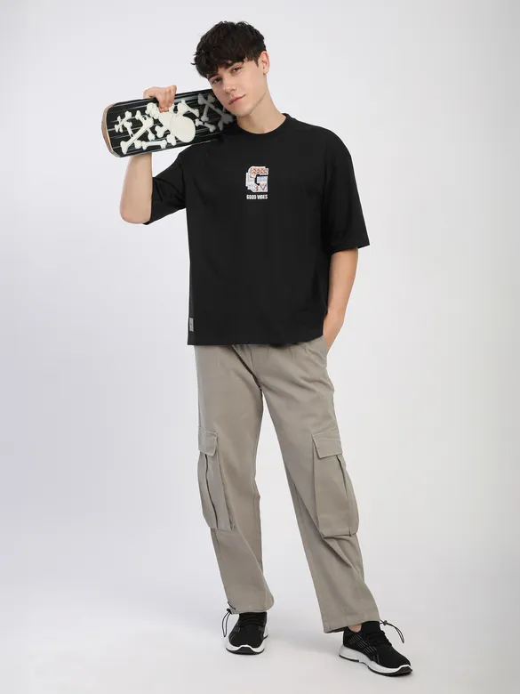 Black Chest Patch Oversized T-Shirt