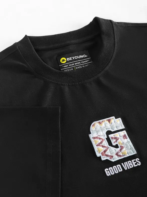 Black Chest Patch Oversized T-Shirt