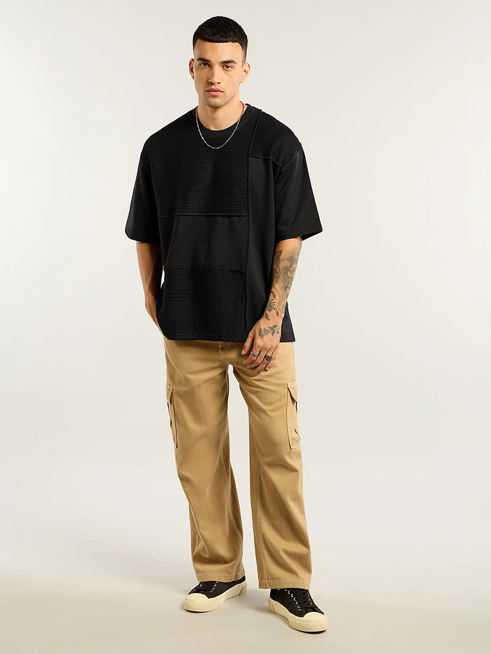 Black Cut And Sew Oversized T-Shirt