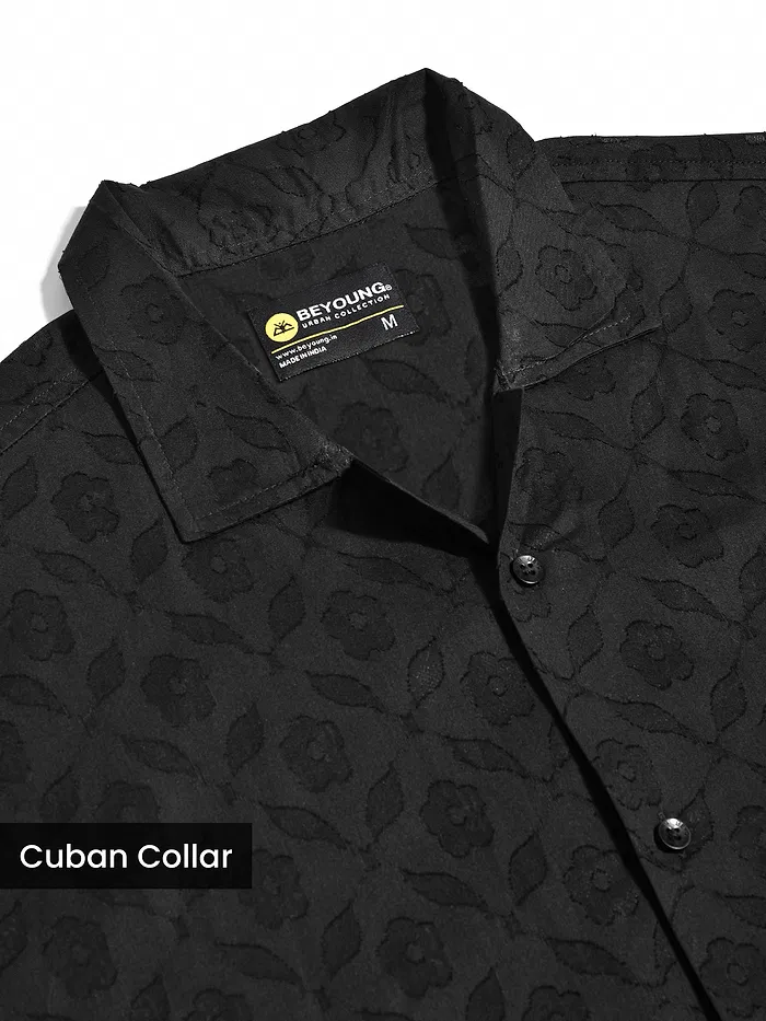 Black Cutwork Jacquard Cuban Shirt
