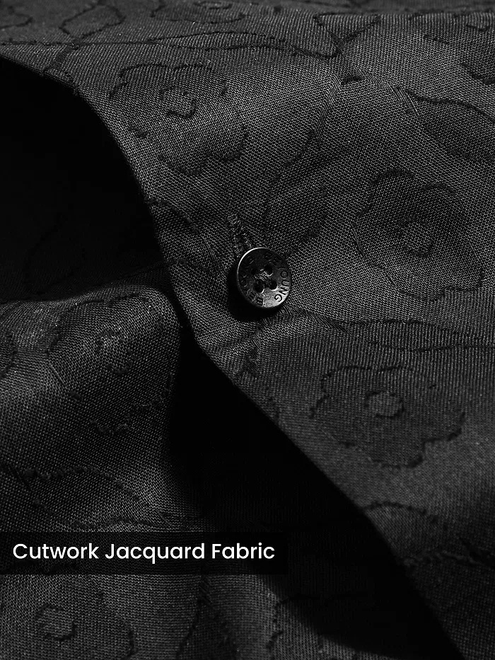 Black Cutwork Jacquard Cuban Shirt