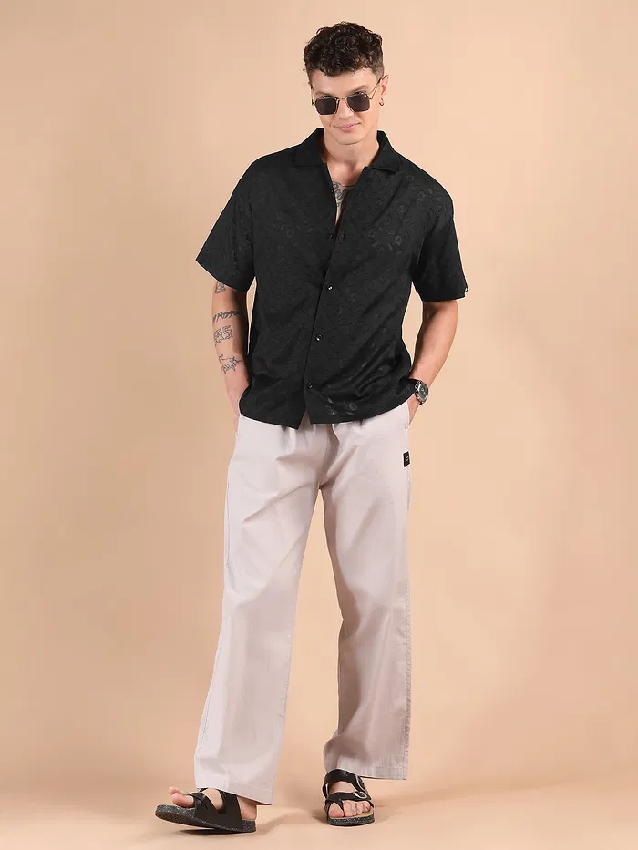 Black Cutwork Jacquard Cuban Shirt