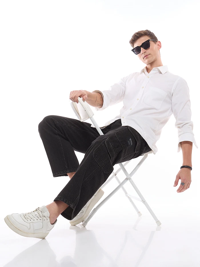 Black Denim Baggy Cargo Pants