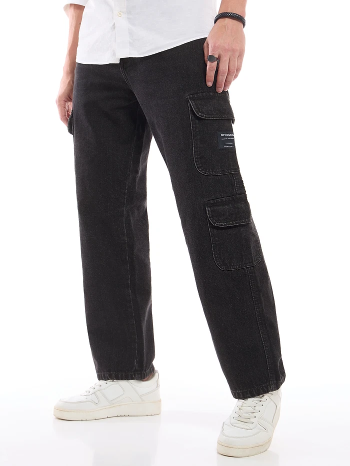Black Denim Baggy Cargo Pants