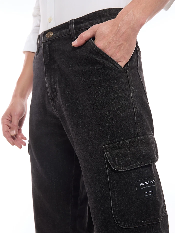 Black Denim Baggy Cargo Pants