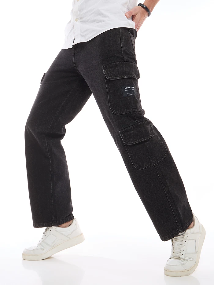 Black Denim Baggy Cargo Pants