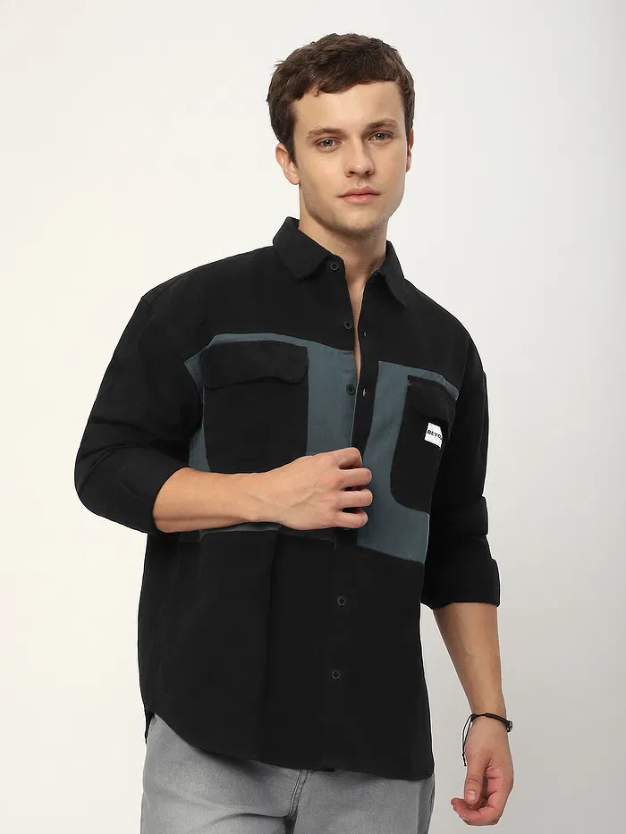 Black Dual Patch Color Block Shirt