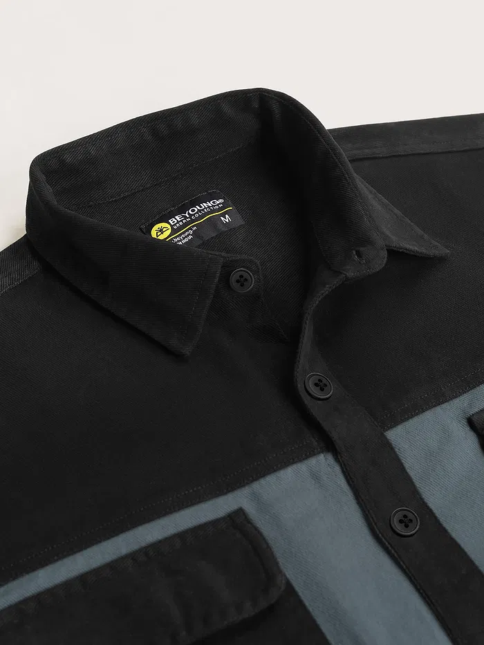 Black Dual Patch Color Block Shirt