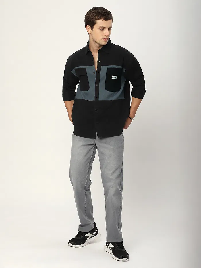 Black Dual Patch Color Block Shirt