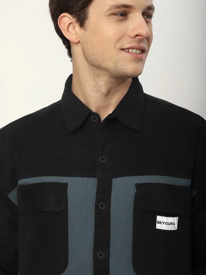 Black Dual Patch Color Block Shirt