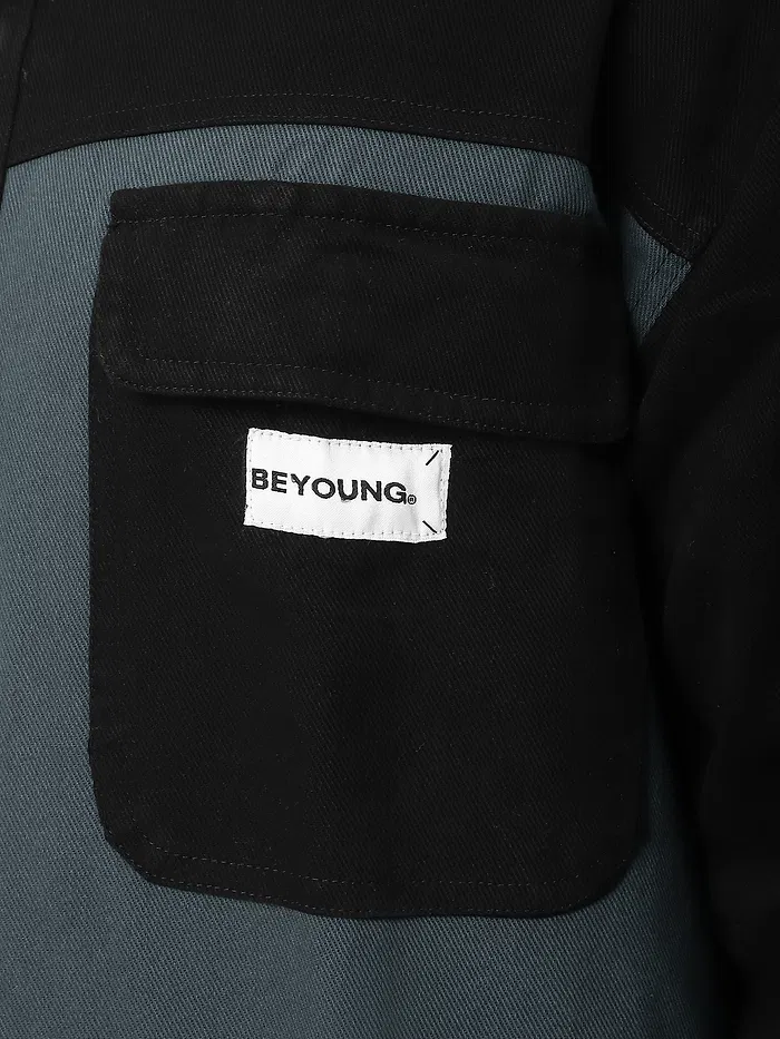 Black Dual Patch Color Block Shirt