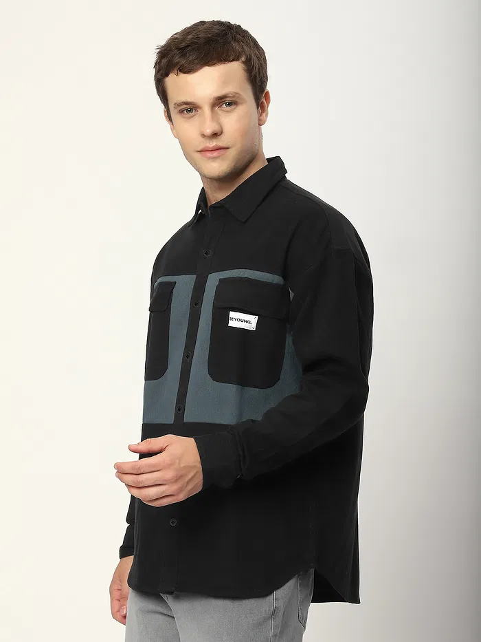 Black Dual Patch Color Block Shirt
