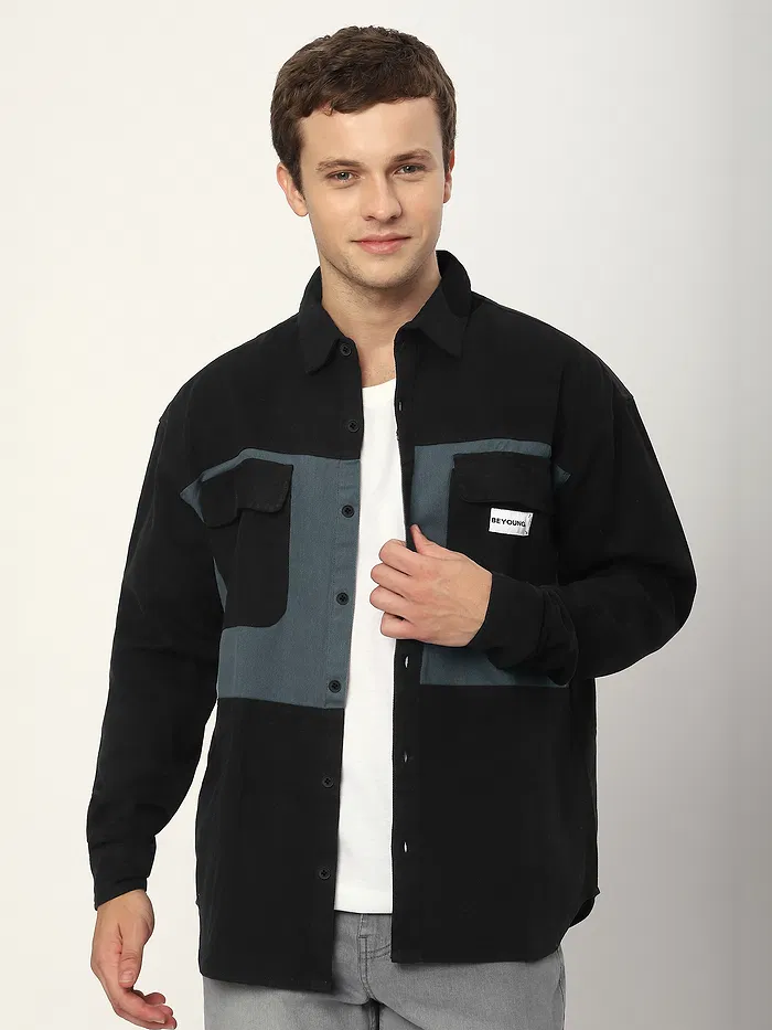 Black Dual Patch Color Block Shirt