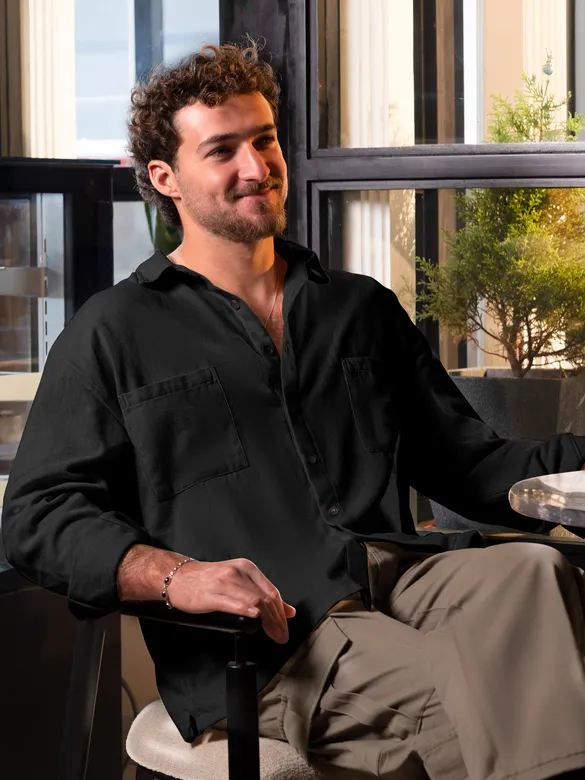 Black Dual Pocket Cotton Shirt