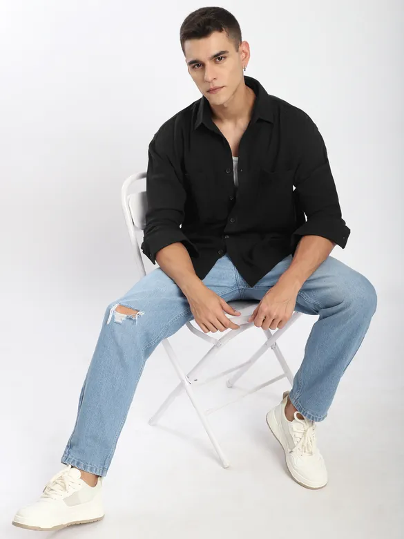 Black Dual Pocket Cotton Shirt