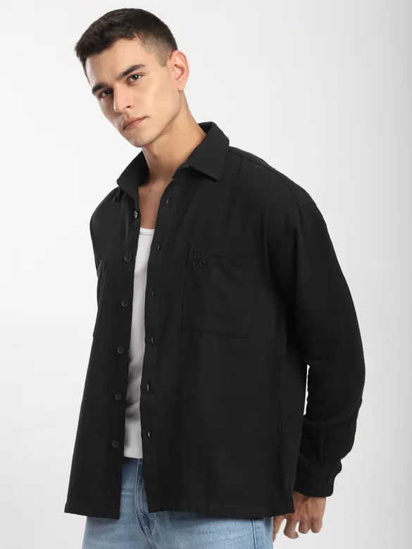 Black Dual Pocket Cotton Shirt