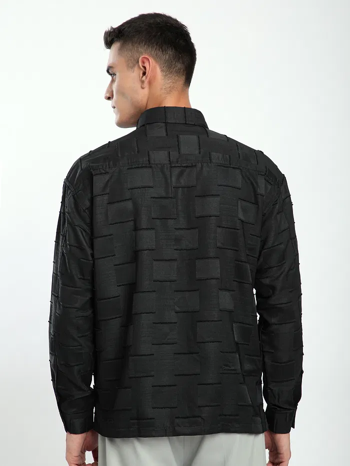Black Fur Geometric Textured Shirt