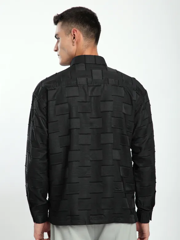 Black Fur Geometric Textured Shirt