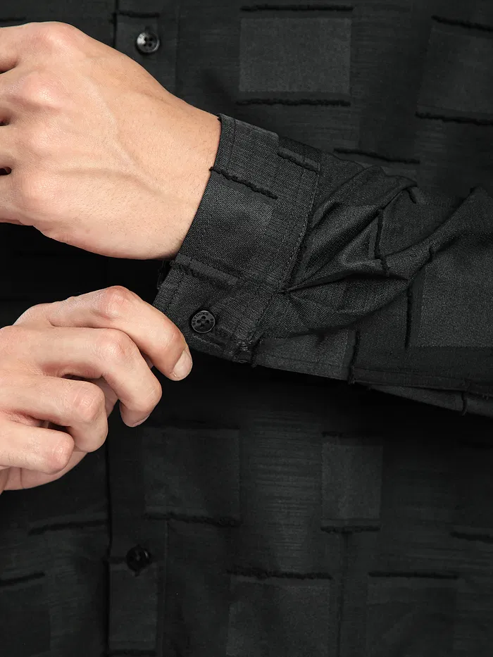 Black Fur Geometric Textured Shirt