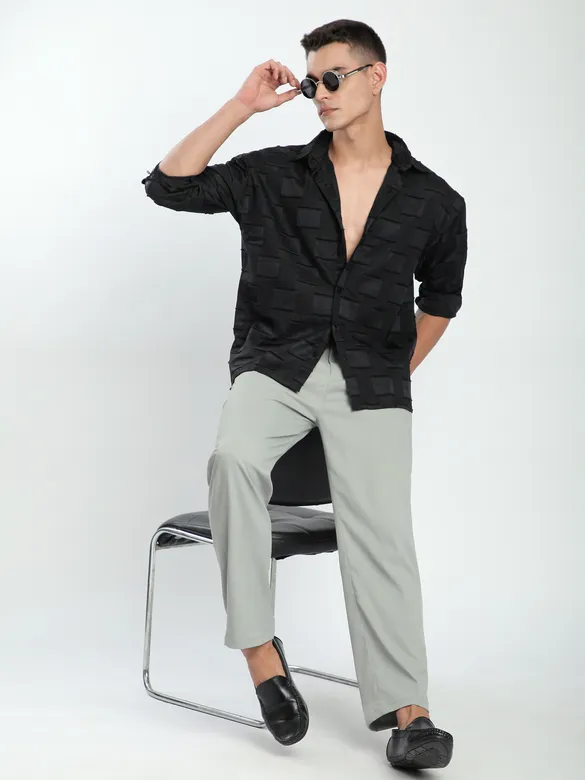 Black Fur Geometric Textured Shirt