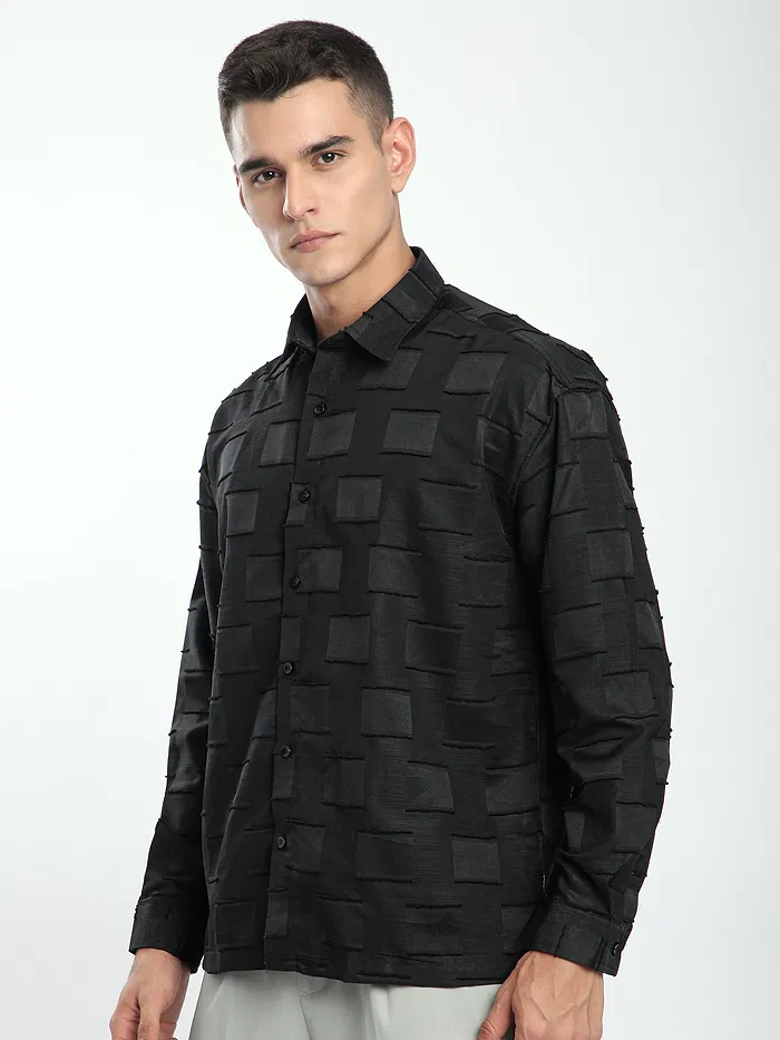 Black Fur Geometric Textured Shirt
