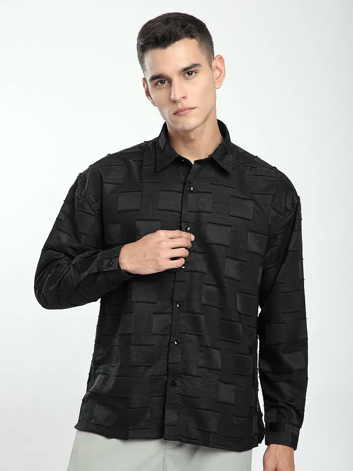 Black Fur Geometric Textured Shirt