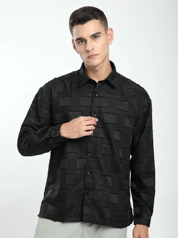Black Fur Geometric Textured Shirt