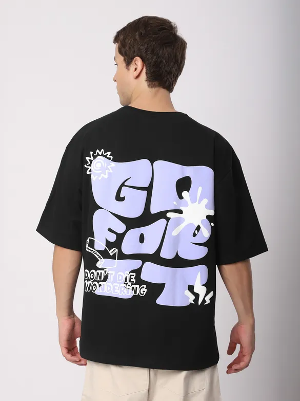 Black Go For It Puff Print Oversized T-shirt