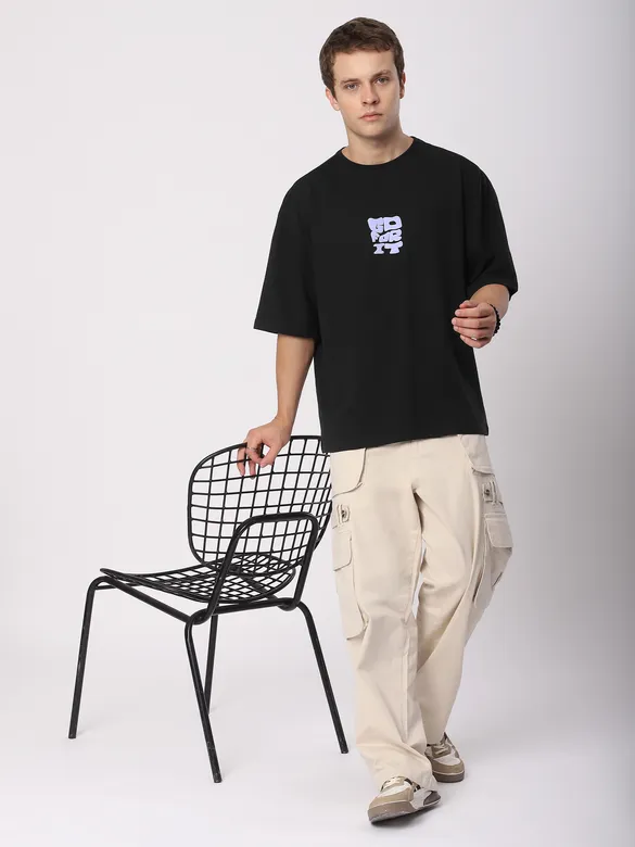 Black Go For It Puff Print Oversized T-shirt