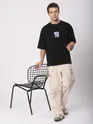 Black Go For It Puff Print Oversized T-shirt