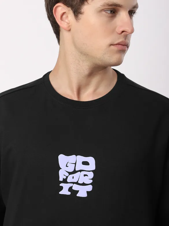 Black Go For It Puff Print Oversized T-shirt