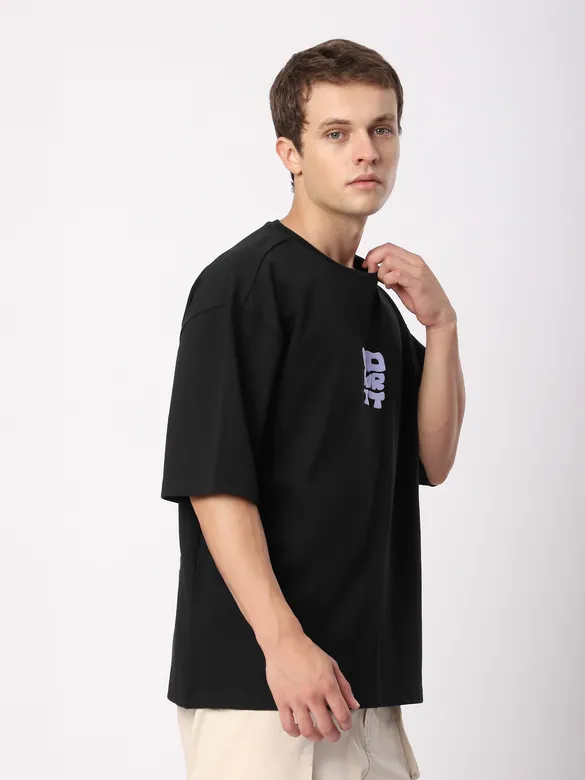 Black Go For It Puff Print Oversized T-shirt