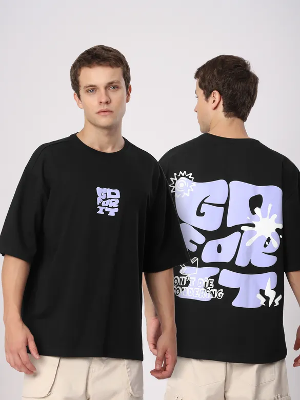 Black Go For It Puff Print Oversized T-shirt