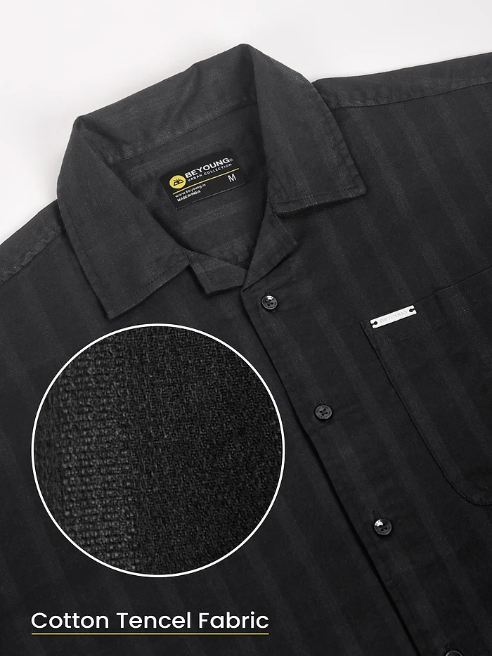 Black Half Sleeve Cuban Collar Shirt