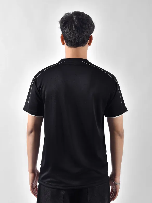 Black HD Embroidered Dual Sleeves Oversized T-Shirt